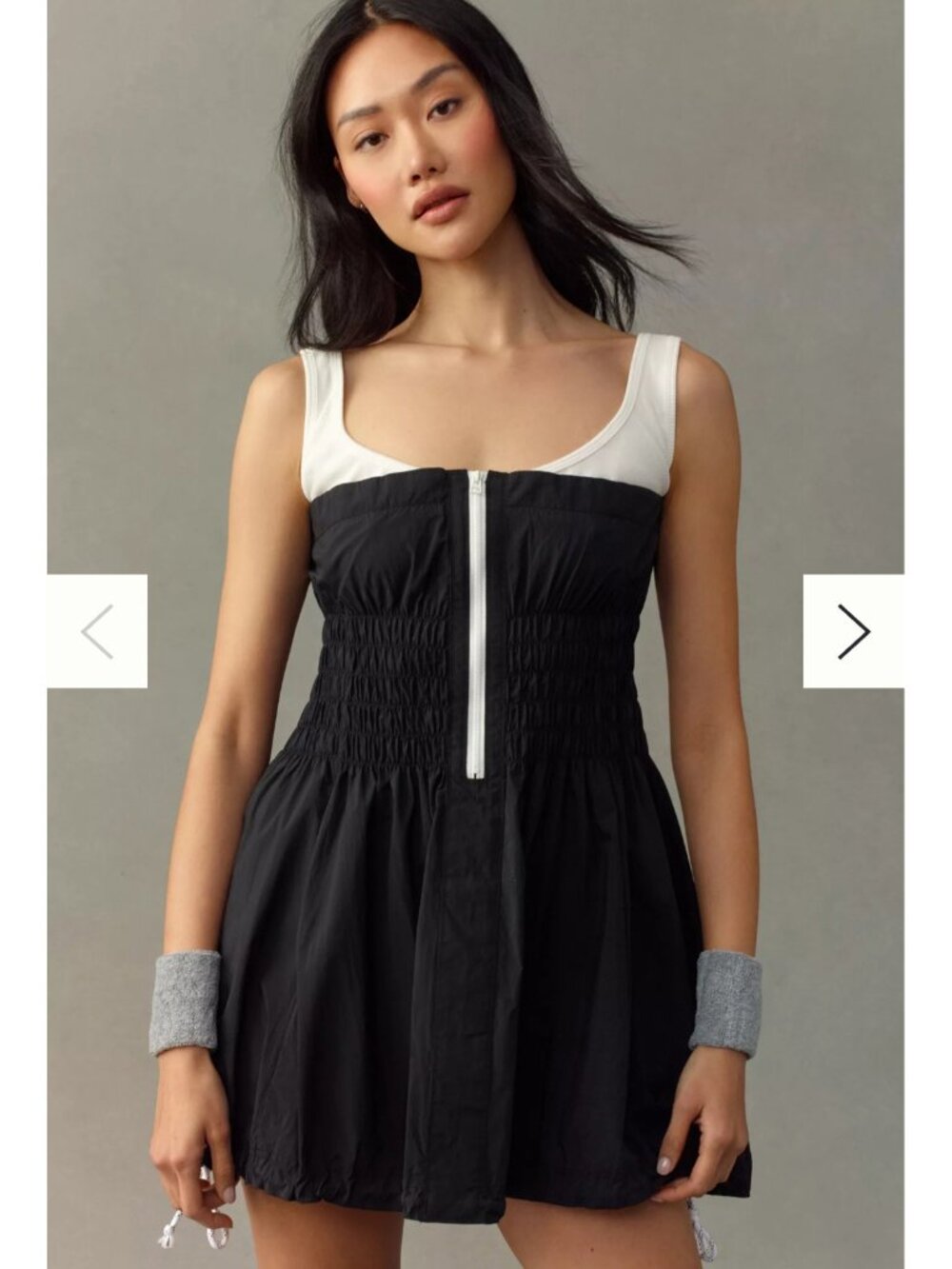 Daily Practice Anthropologie Sleeveless Smocked Mini Dress Black & White XXS